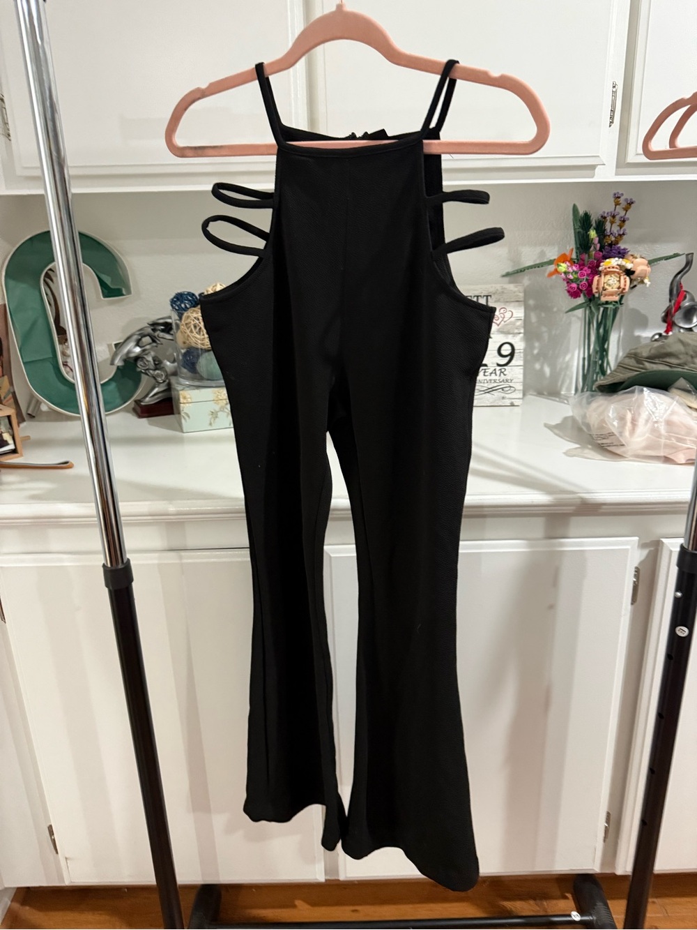 SHEIN Black Strappy Cutout Wide-Leg Jumpsuit